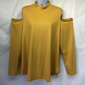 Say What Women Tunic Yellow Peep Shoulder Funnel Neck Pullover Tunic Top NWT 3X